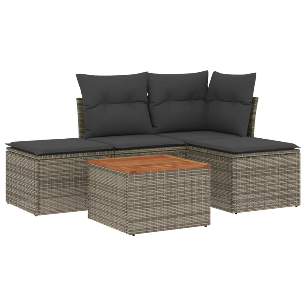 5-delige Loungeset met kussens poly rattan grijs is nu te koop bij PeponiXL, paradijselijk wonen!