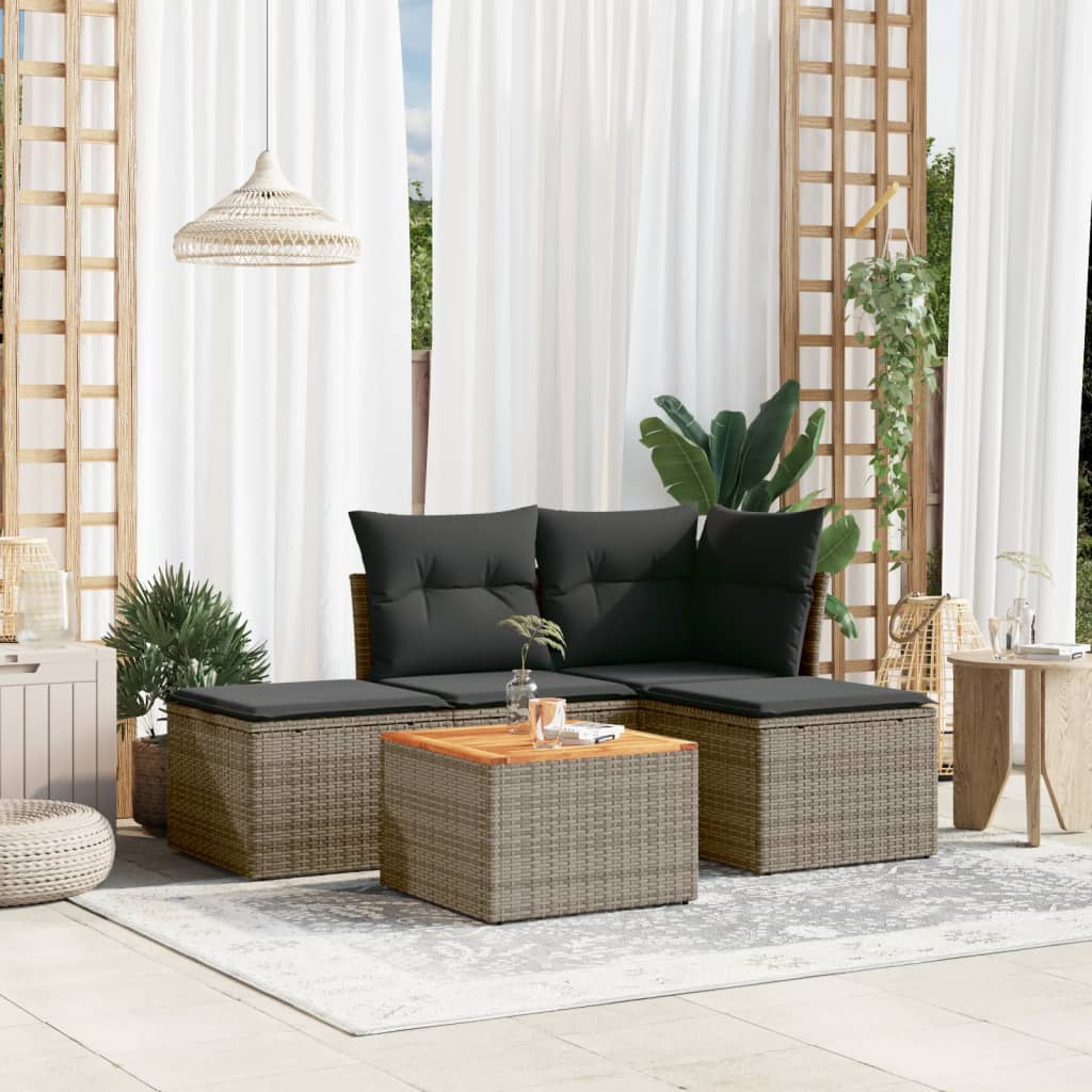 5-delige Loungeset met kussens poly rattan grijs is nu te koop bij PeponiXL, paradijselijk wonen!