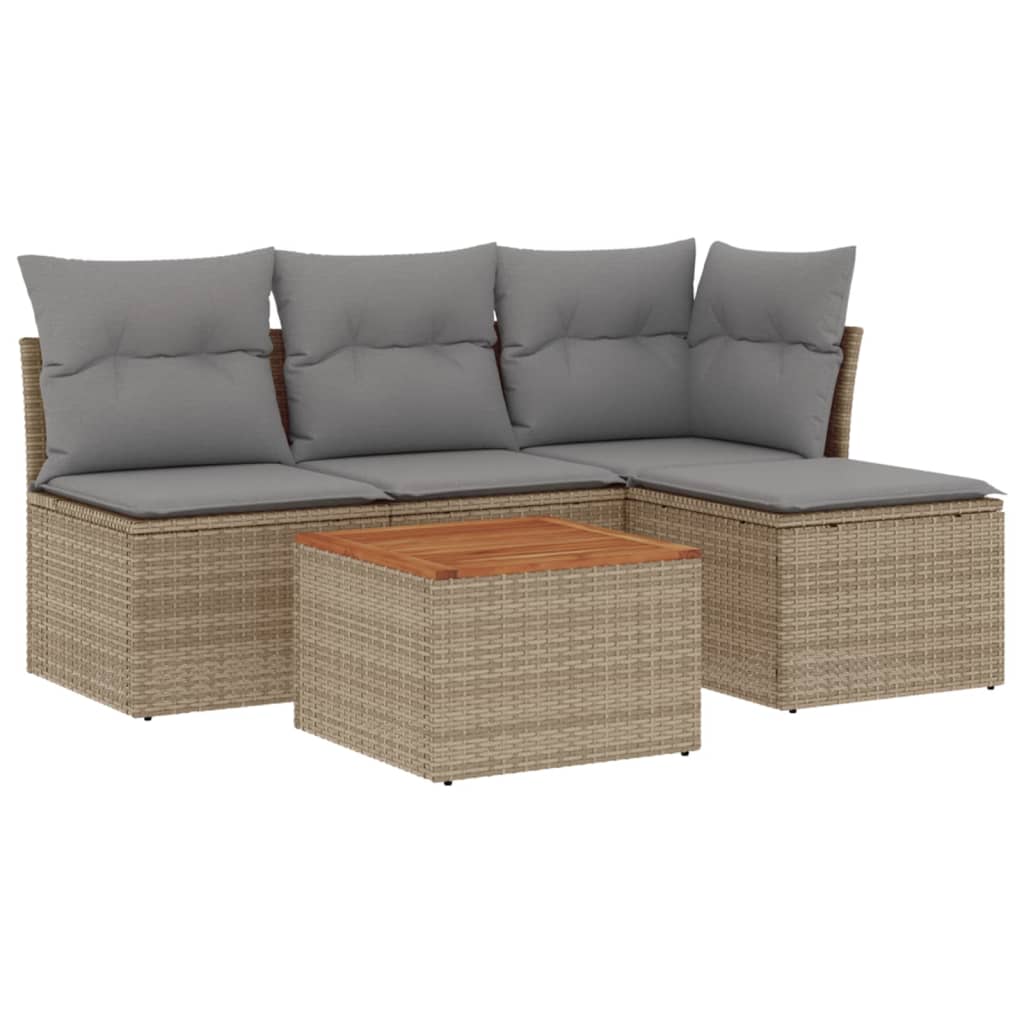 5-delige Loungeset met kussens poly rattan beige is nu te koop bij PeponiXL, paradijselijk wonen!