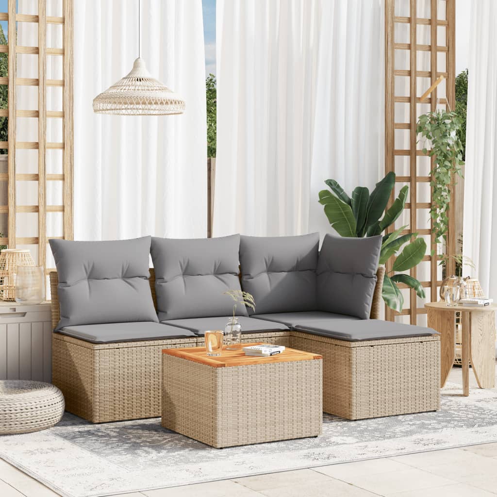 5-delige Loungeset met kussens poly rattan beige is nu te koop bij PeponiXL, paradijselijk wonen!