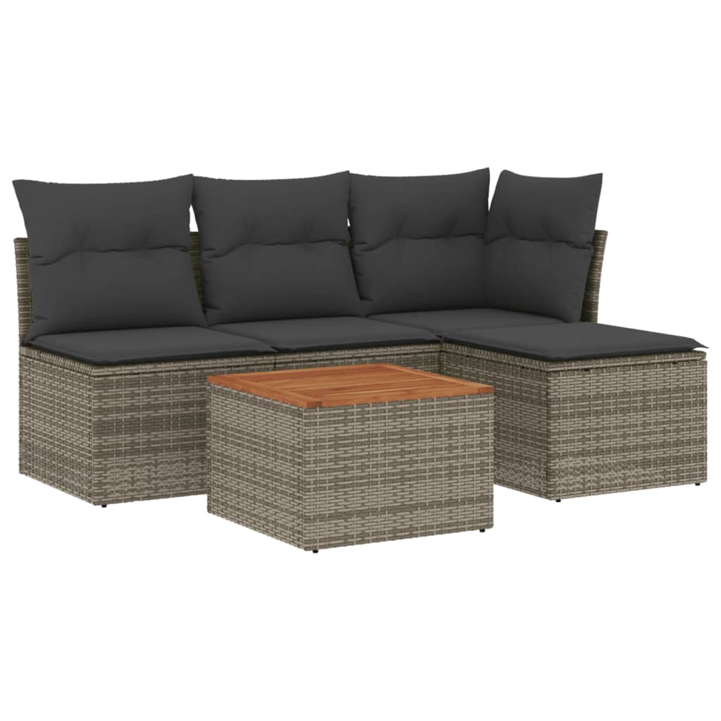 5-delige Loungeset met kussens poly rattan grijs is nu te koop bij PeponiXL, paradijselijk wonen!