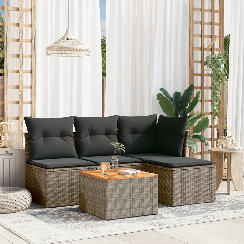 5-delige Loungeset met kussens poly rattan grijs is nu te koop bij PeponiXL, paradijselijk wonen!