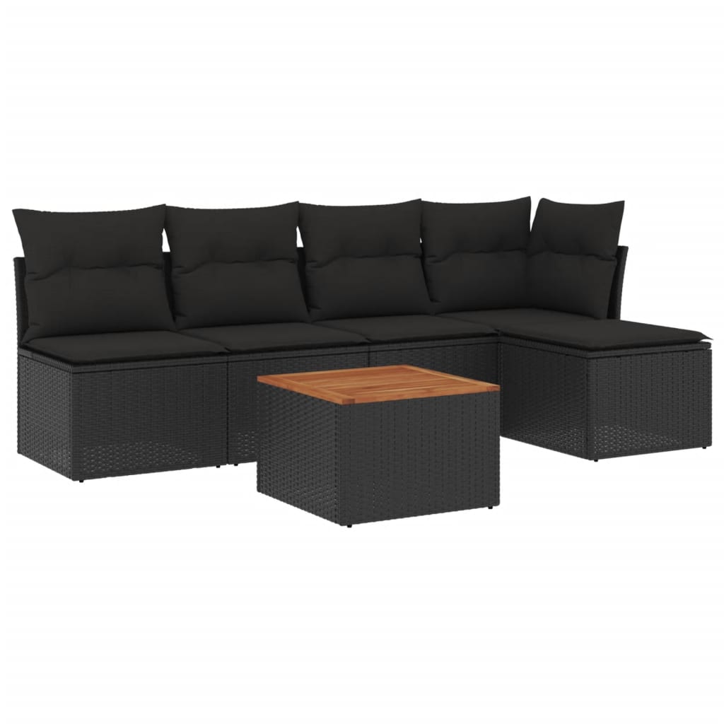 6-delige Loungeset met kussens poly rattan zwart is nu te koop bij PeponiXL, paradijselijk wonen!