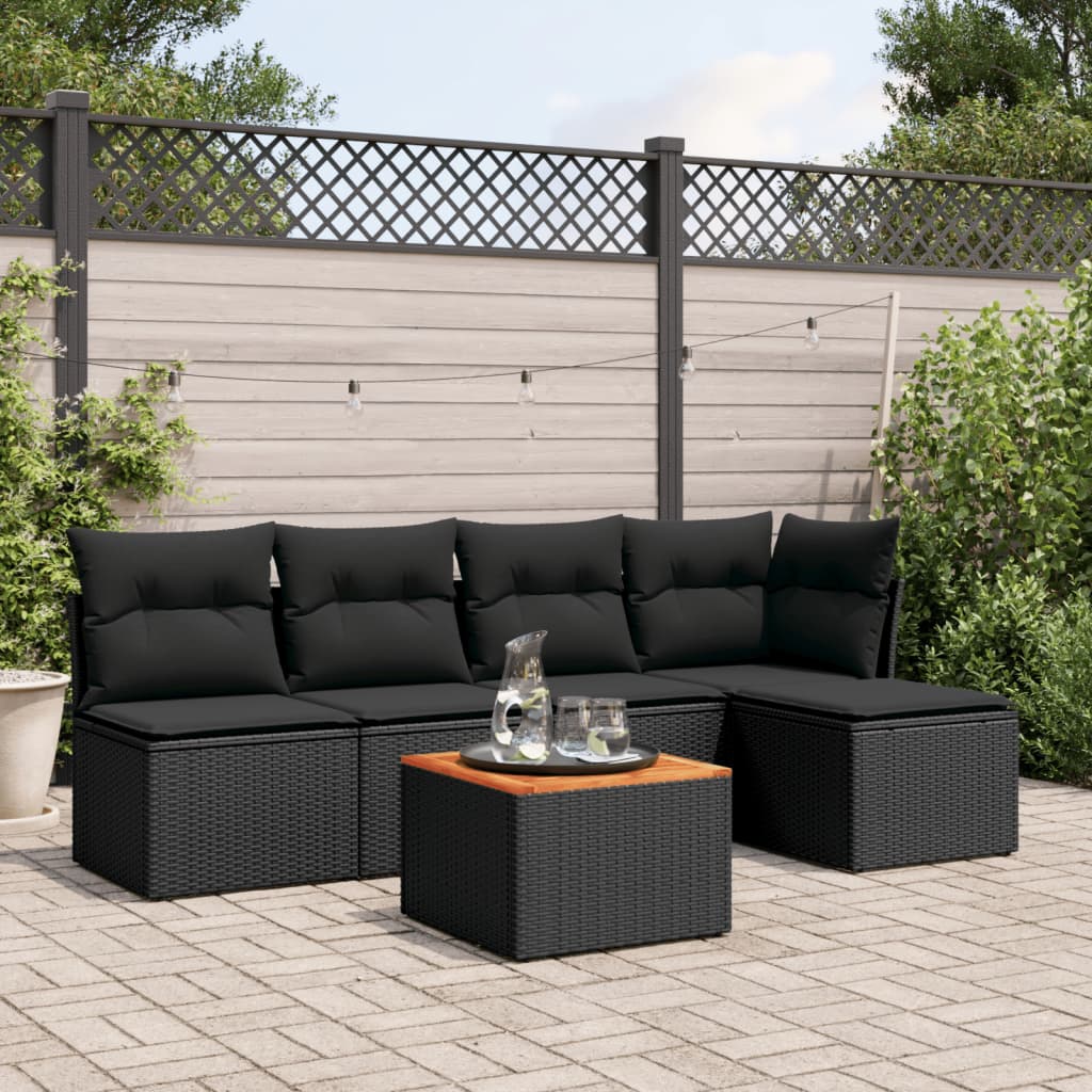 6-delige Loungeset met kussens poly rattan zwart is nu te koop bij PeponiXL, paradijselijk wonen!