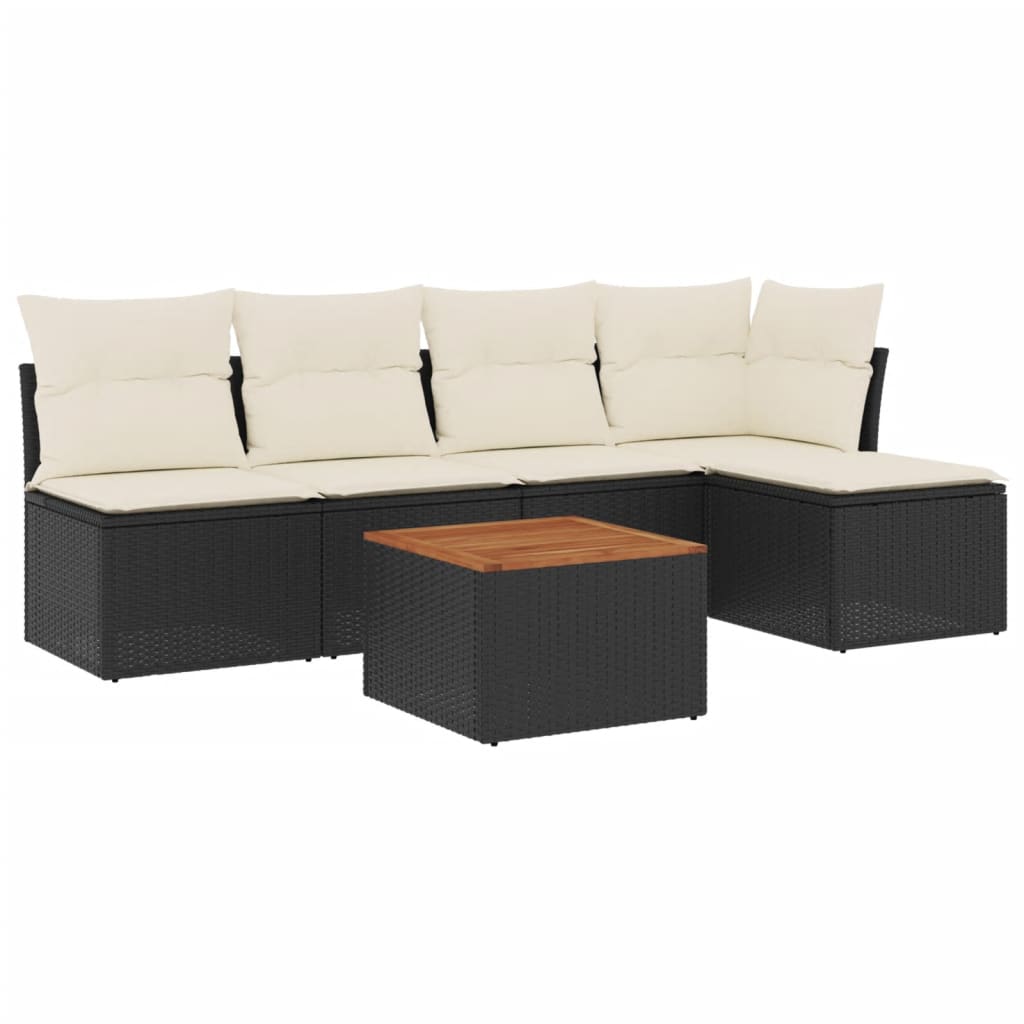6-delige Loungeset met kussens poly rattan zwart is nu te koop bij PeponiXL, paradijselijk wonen!