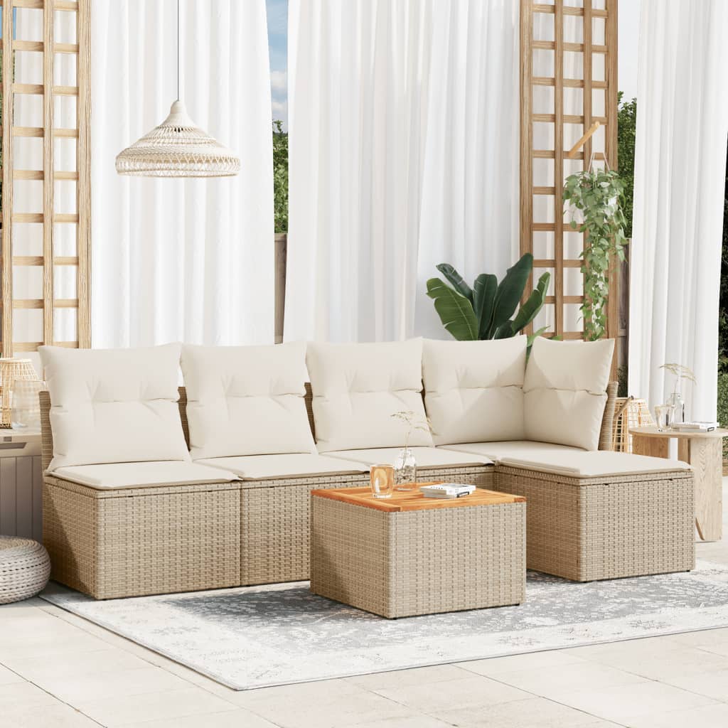 6-delige Loungeset met kussens poly rattan beige is nu te koop bij PeponiXL, paradijselijk wonen!