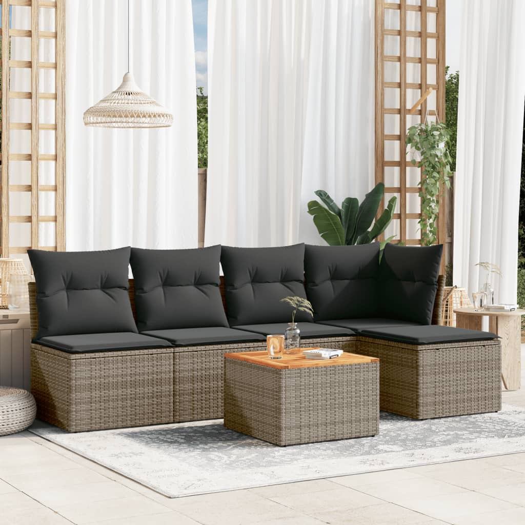 6-delige Loungeset met kussens poly rattan grijs is nu te koop bij PeponiXL, paradijselijk wonen!