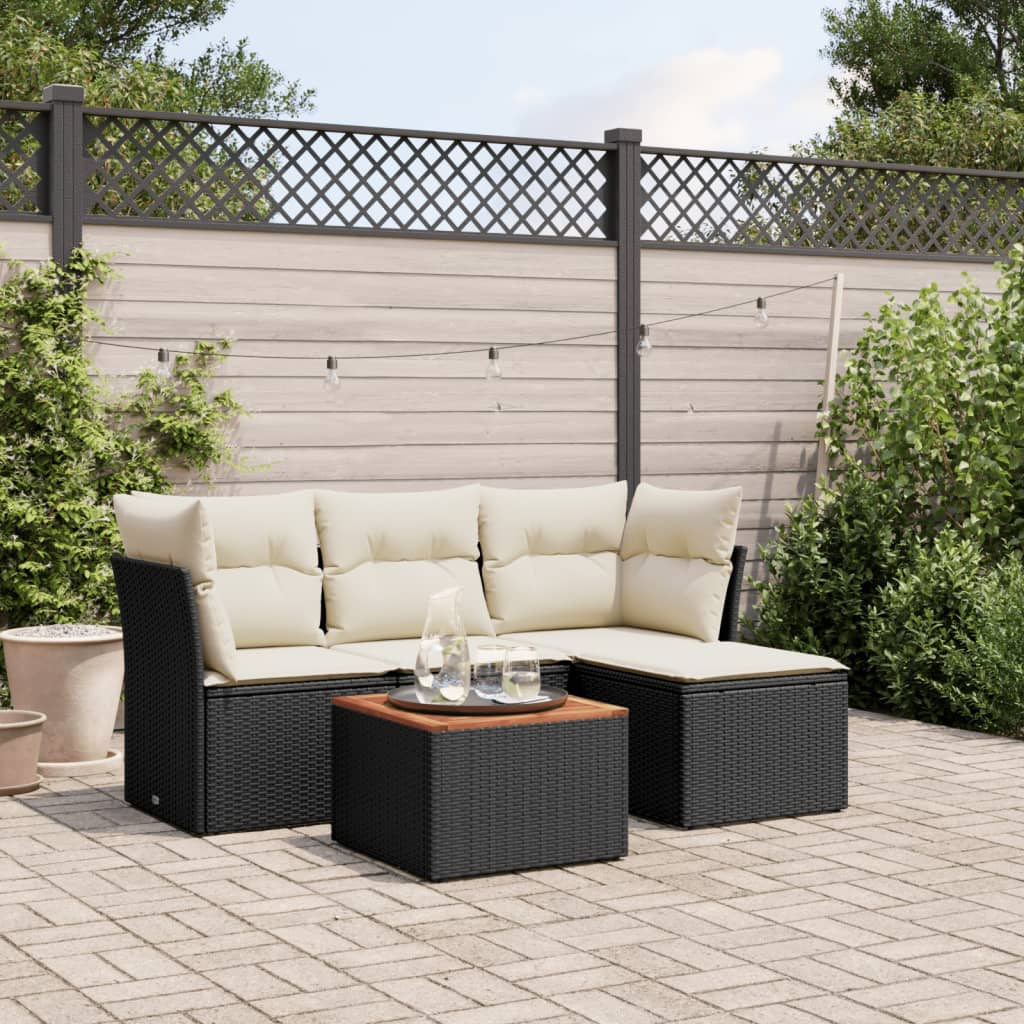 5-delige Loungeset met kussens poly rattan zwart is nu te koop bij PeponiXL, paradijselijk wonen!