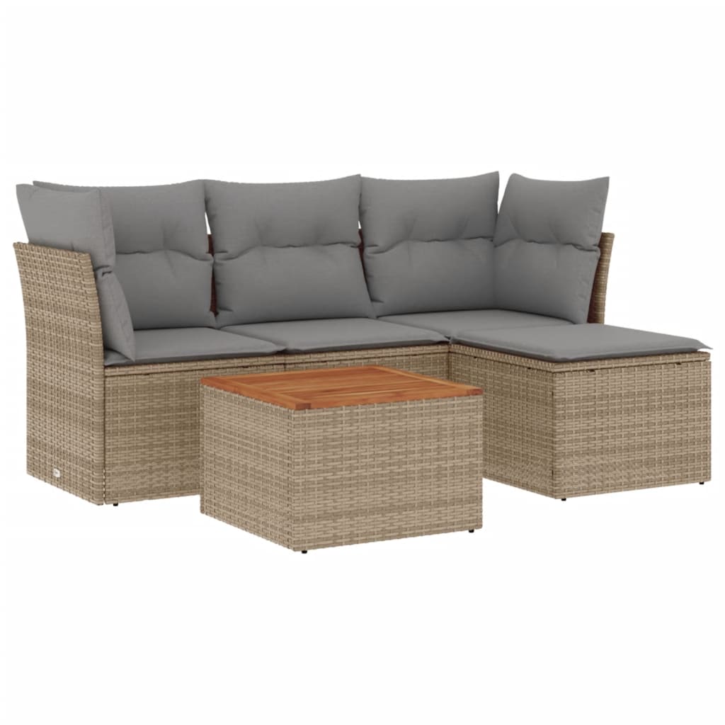 5-delige Loungeset met kussens poly rattan beige is nu te koop bij PeponiXL, paradijselijk wonen!