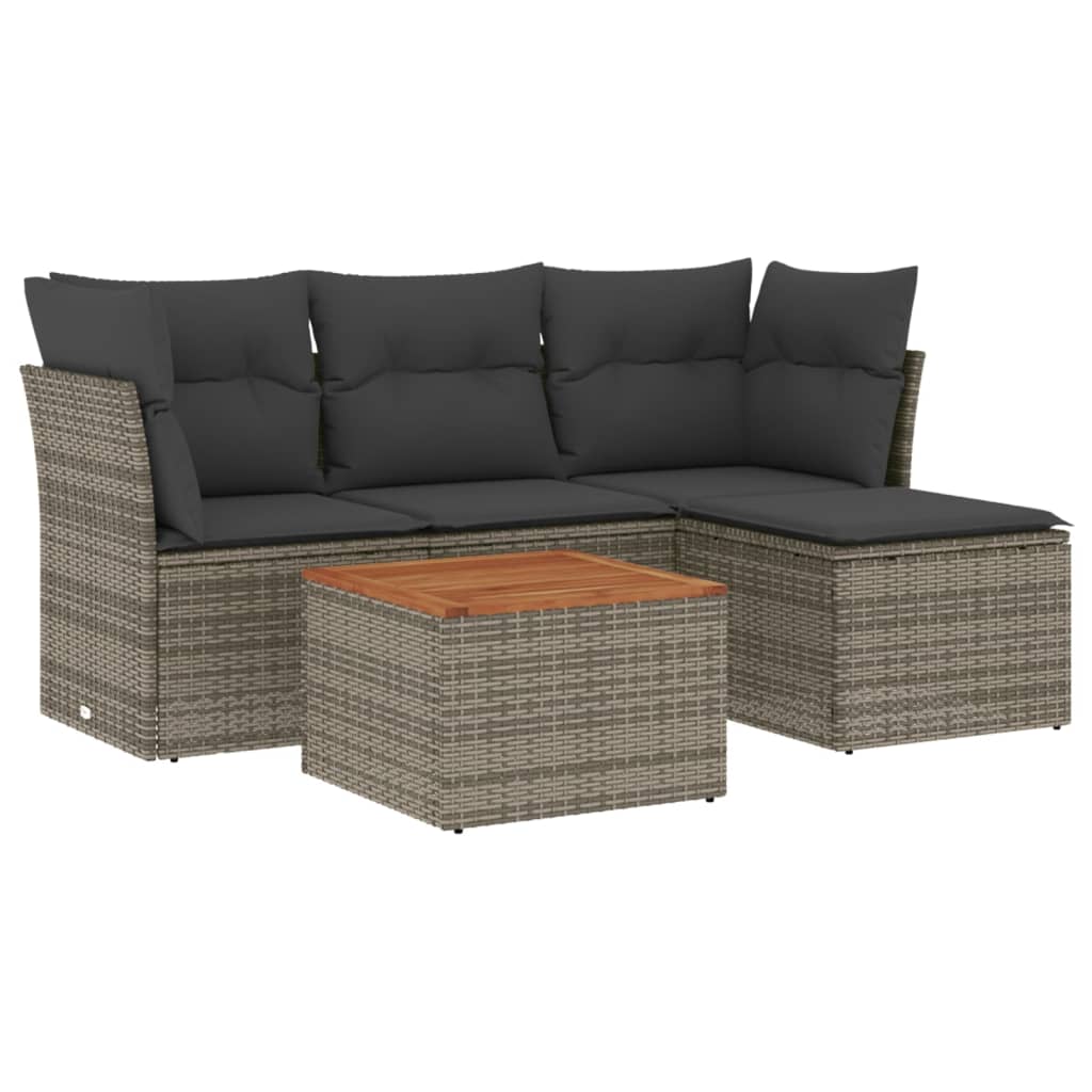 5-delige Loungeset met kussens poly rattan grijs is nu te koop bij PeponiXL, paradijselijk wonen!