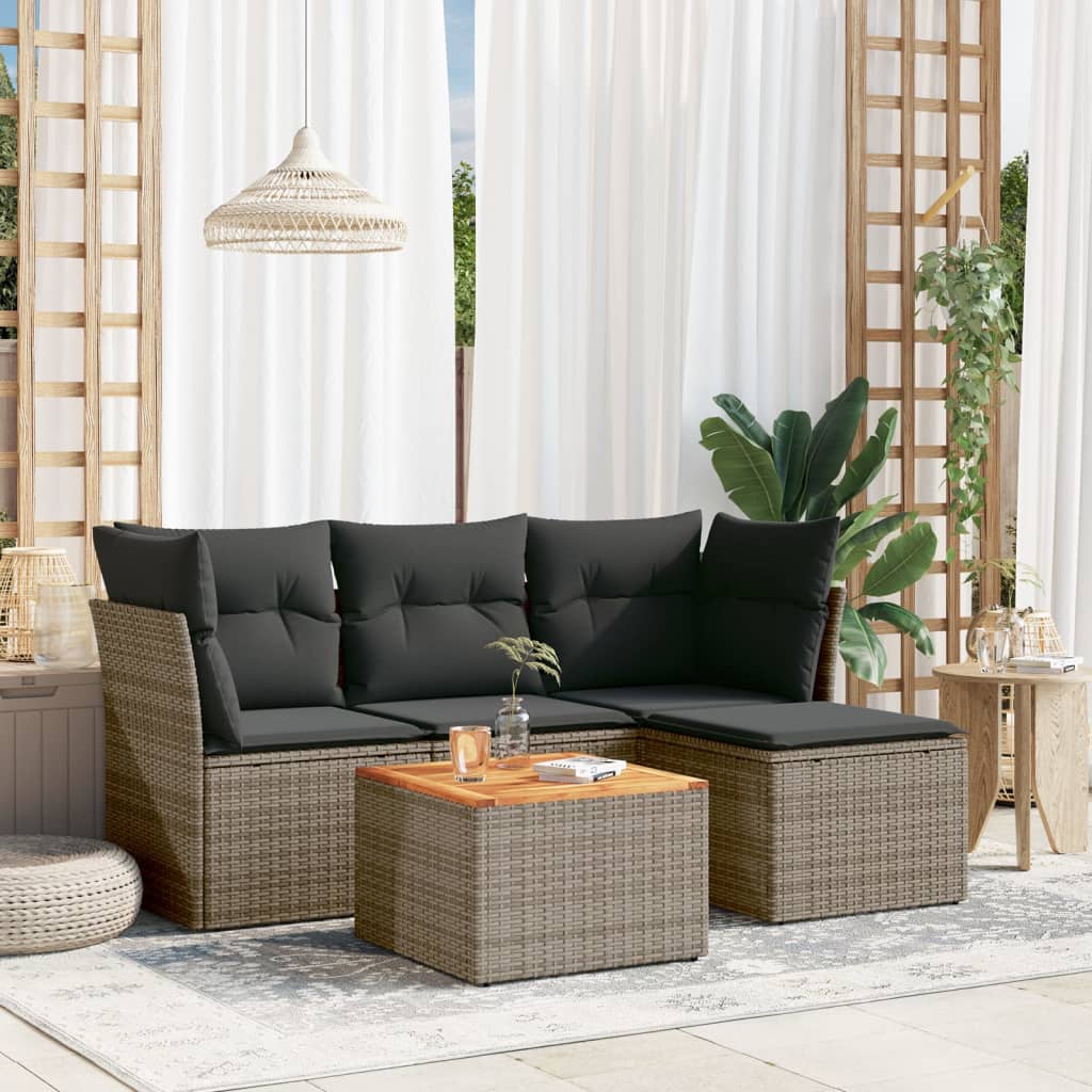 5-delige Loungeset met kussens poly rattan grijs is nu te koop bij PeponiXL, paradijselijk wonen!