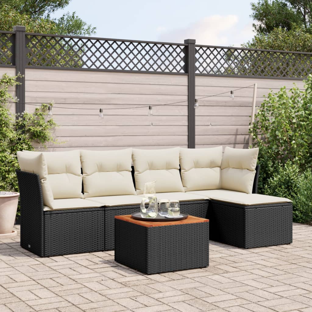 6-delige Loungeset met kussens poly rattan zwart is nu te koop bij PeponiXL, paradijselijk wonen!