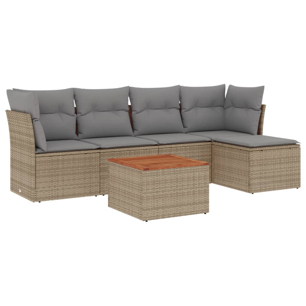6-delige Loungeset met kussens poly rattan beige is nu te koop bij PeponiXL, paradijselijk wonen!