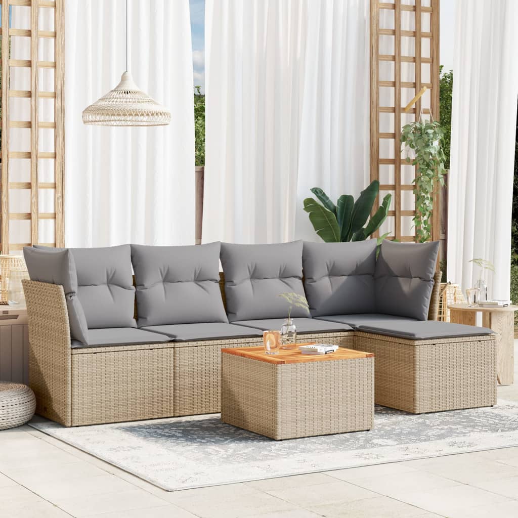 6-delige Loungeset met kussens poly rattan beige is nu te koop bij PeponiXL, paradijselijk wonen!