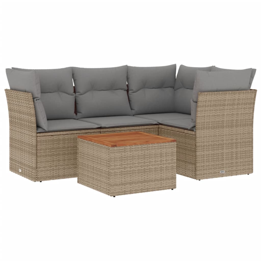 5-delige Loungeset met kussens poly rattan beige is nu te koop bij PeponiXL, paradijselijk wonen!