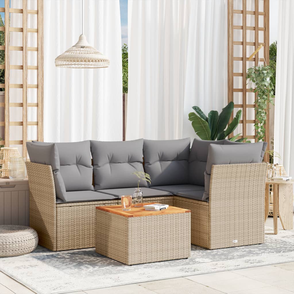 5-delige Loungeset met kussens poly rattan beige is nu te koop bij PeponiXL, paradijselijk wonen!