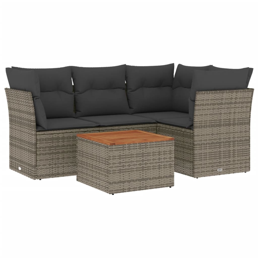 5-delige Loungeset met kussens poly rattan grijs is nu te koop bij PeponiXL, paradijselijk wonen!