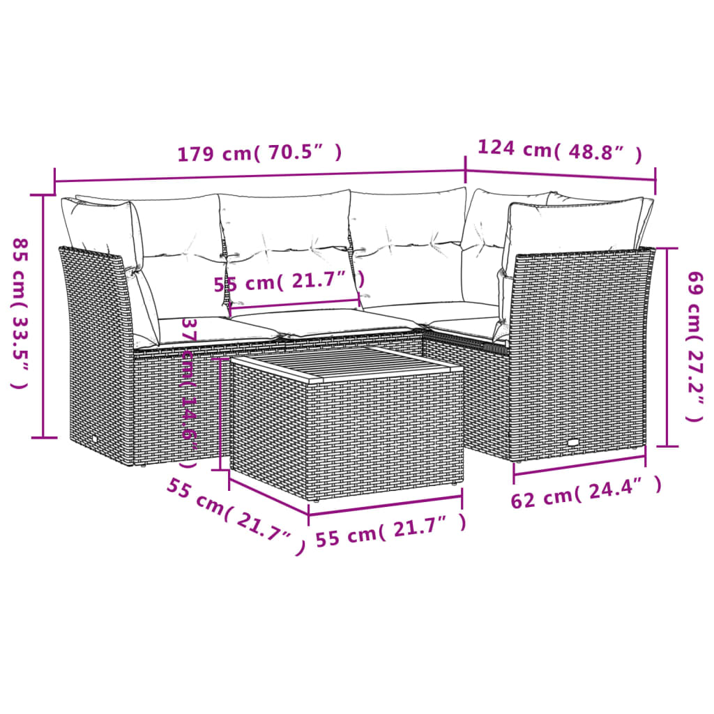 5-delige Loungeset met kussens poly rattan grijs is nu te koop bij PeponiXL, paradijselijk wonen!
