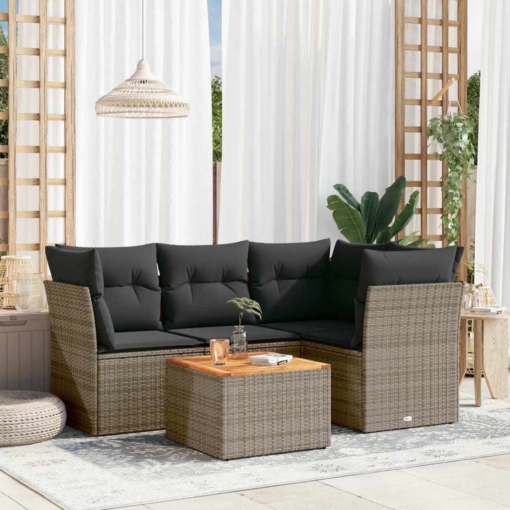5-delige Loungeset met kussens poly rattan grijs is nu te koop bij PeponiXL, paradijselijk wonen!