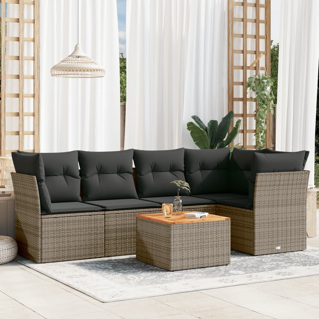 6-delige Loungeset met kussens poly rattan grijs is nu te koop bij PeponiXL, paradijselijk wonen!