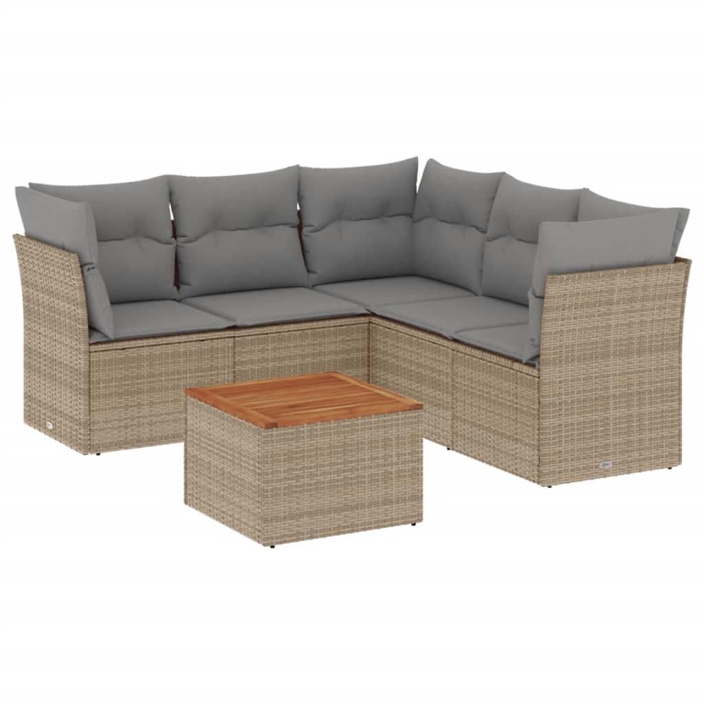 6-delige Loungeset met kussens poly rattan beige is nu te koop bij PeponiXL, paradijselijk wonen!