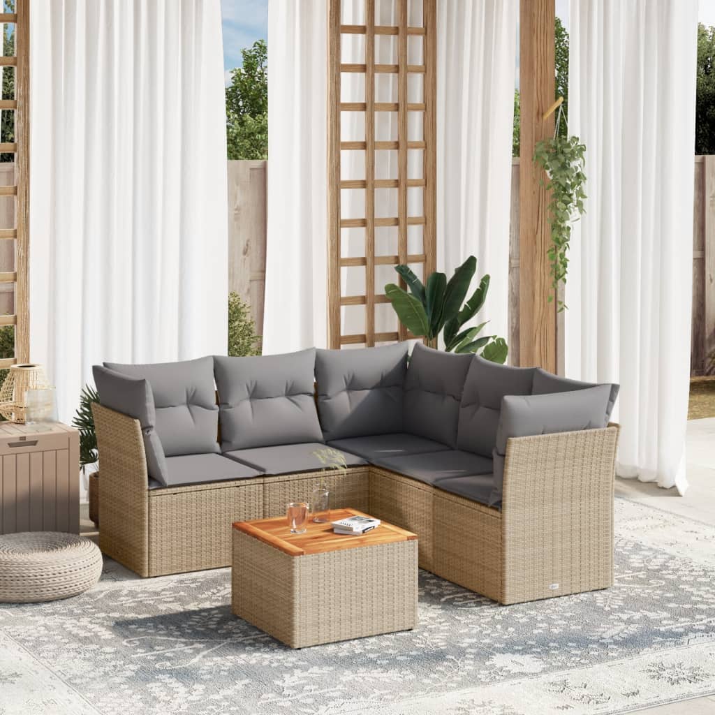6-delige Loungeset met kussens poly rattan beige is nu te koop bij PeponiXL, paradijselijk wonen!