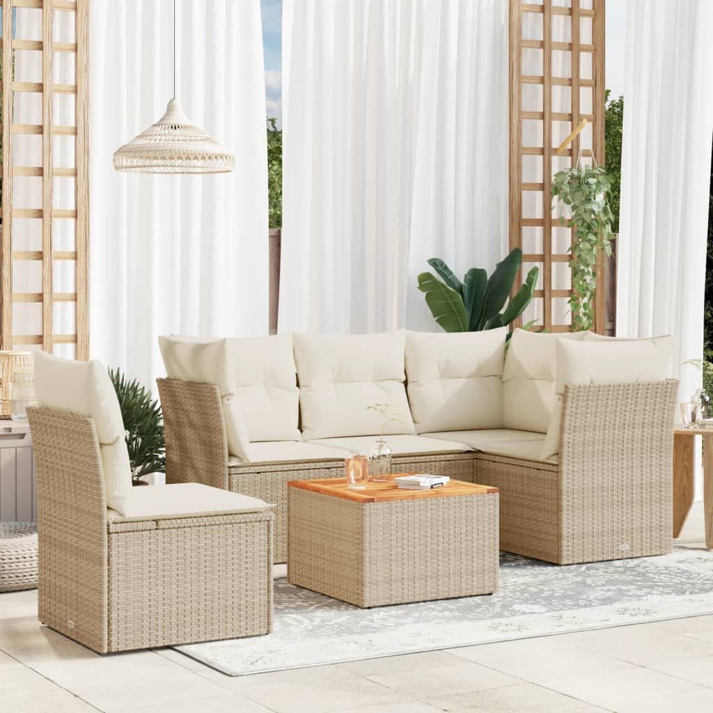 6-delige Loungeset met kussens poly rattan beige is nu te koop bij PeponiXL, paradijselijk wonen!