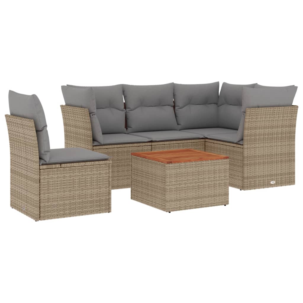 6-delige Loungeset met kussens poly rattan beige is nu te koop bij PeponiXL, paradijselijk wonen!