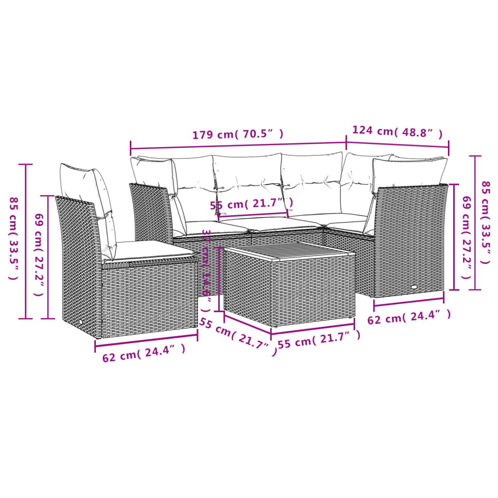 6-delige Loungeset met kussens poly rattan beige is nu te koop bij PeponiXL, paradijselijk wonen!