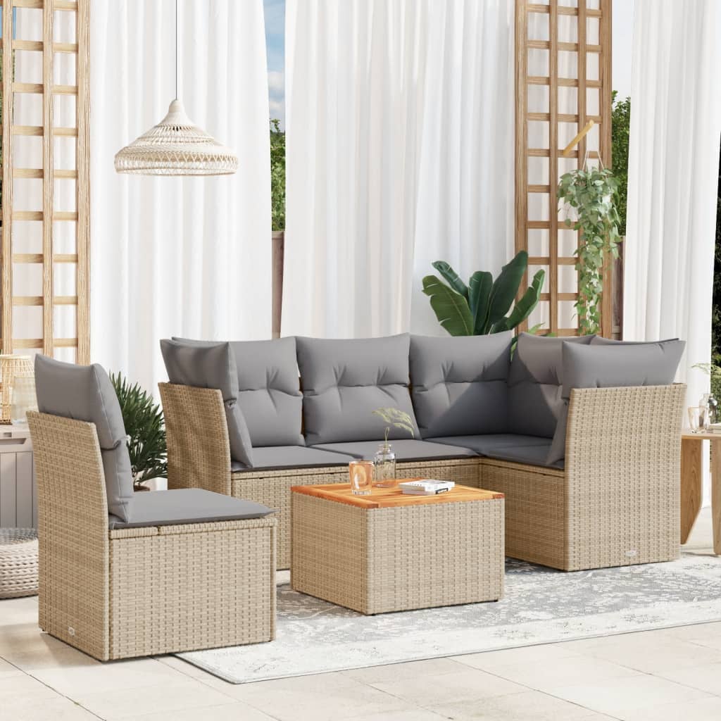 6-delige Loungeset met kussens poly rattan beige is nu te koop bij PeponiXL, paradijselijk wonen!