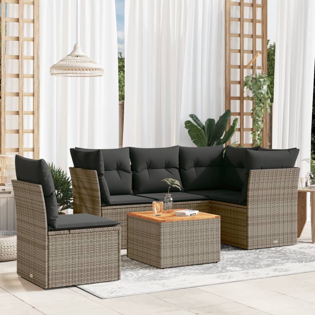 6-delige Loungeset met kussens poly rattan grijs is nu te koop bij PeponiXL, paradijselijk wonen!