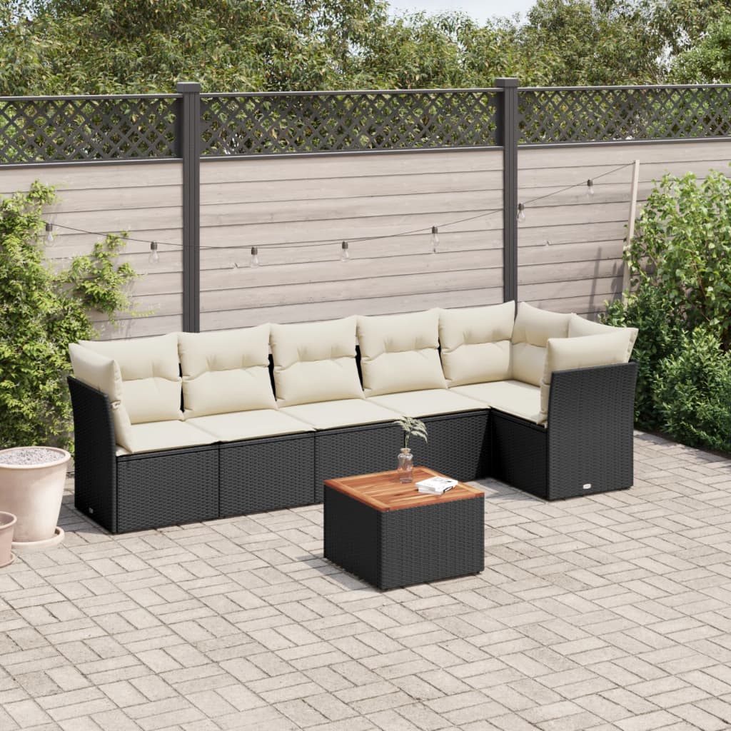 7-delige Loungeset met kussens poly rattan zwart is nu te koop bij PeponiXL, paradijselijk wonen!