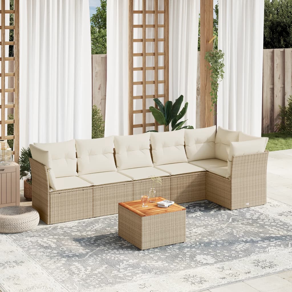 7-delige Loungeset met kussens poly rattan beige is nu te koop bij PeponiXL, paradijselijk wonen!