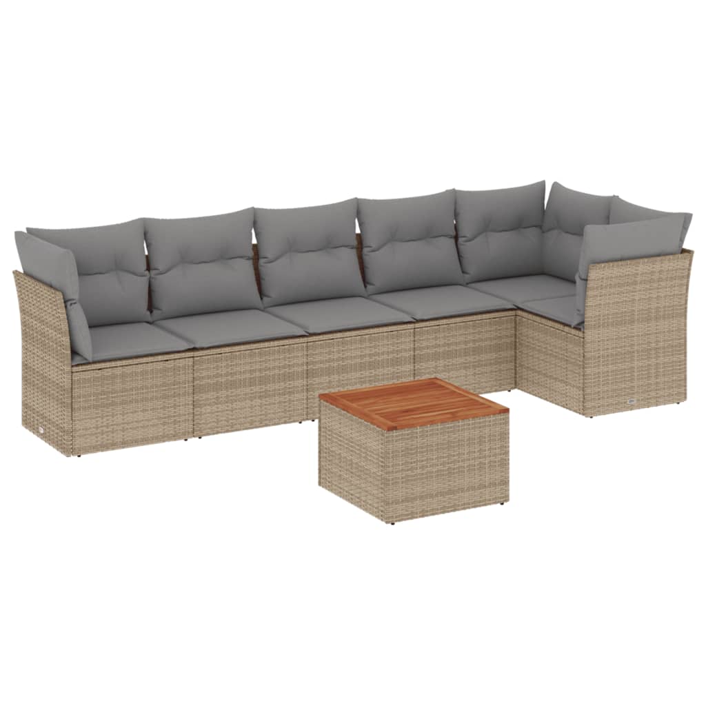 7-delige Loungeset met kussens poly rattan beige is nu te koop bij PeponiXL, paradijselijk wonen!