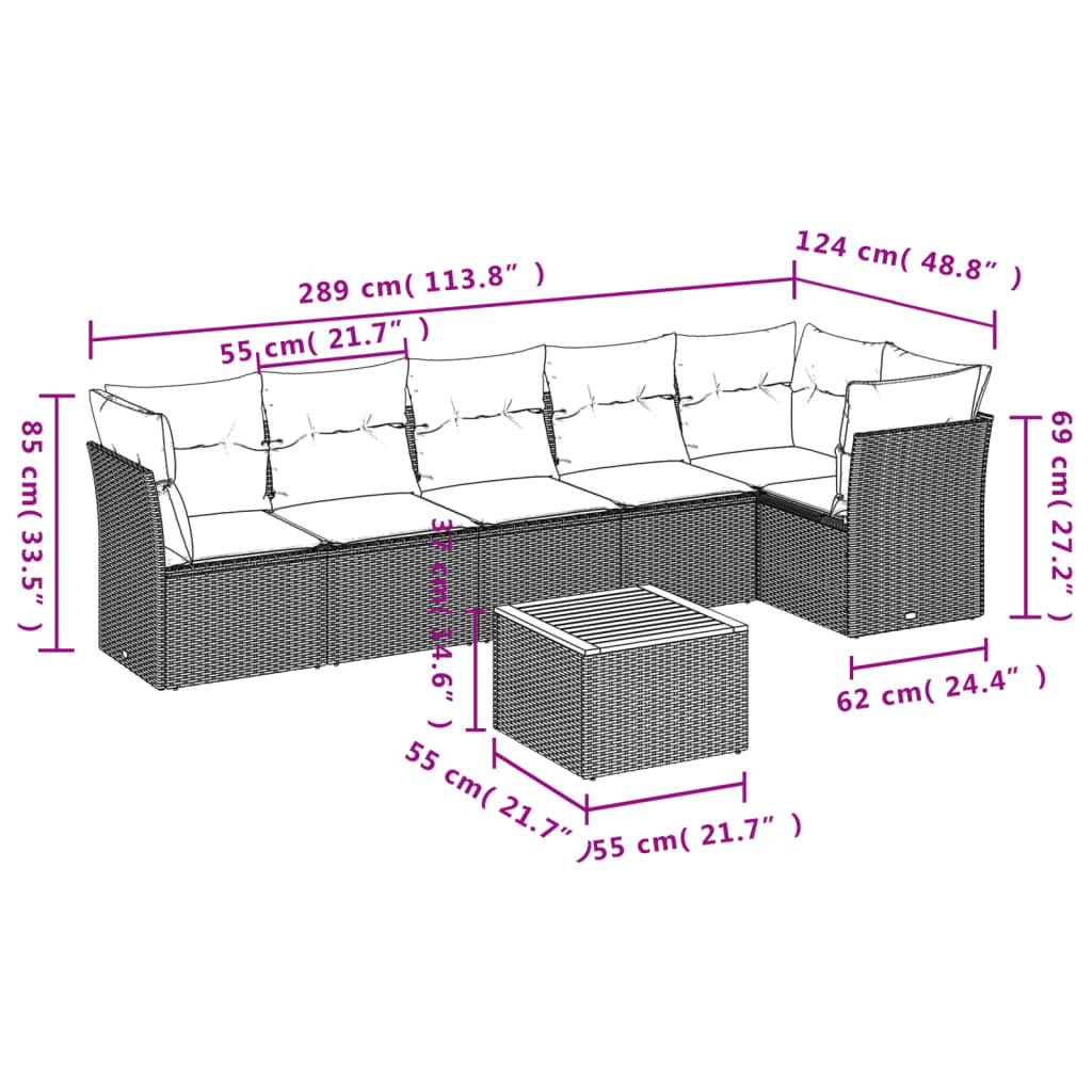 7-delige Loungeset met kussens poly rattan grijs is nu te koop bij PeponiXL, paradijselijk wonen!