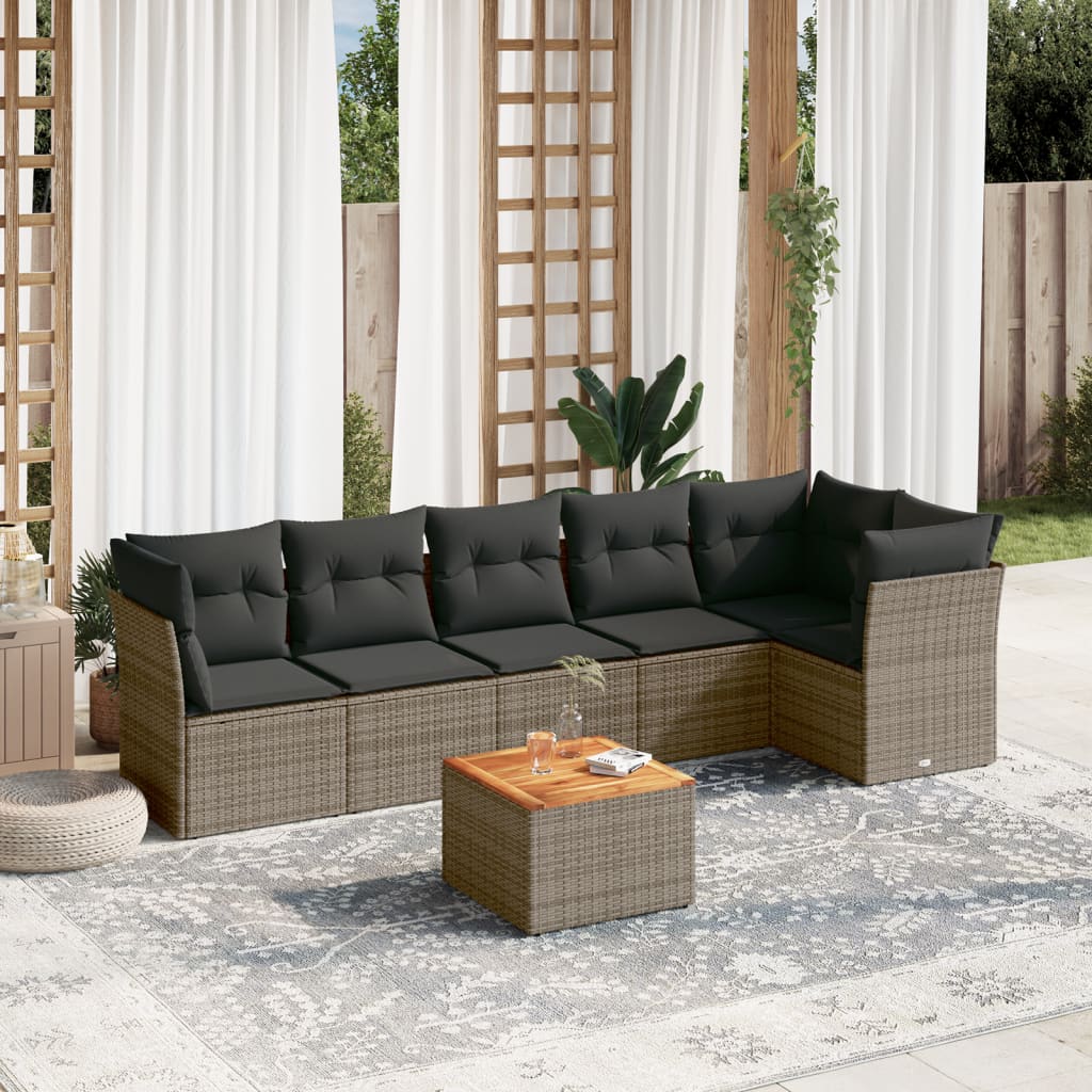 7-delige Loungeset met kussens poly rattan grijs is nu te koop bij PeponiXL, paradijselijk wonen!
