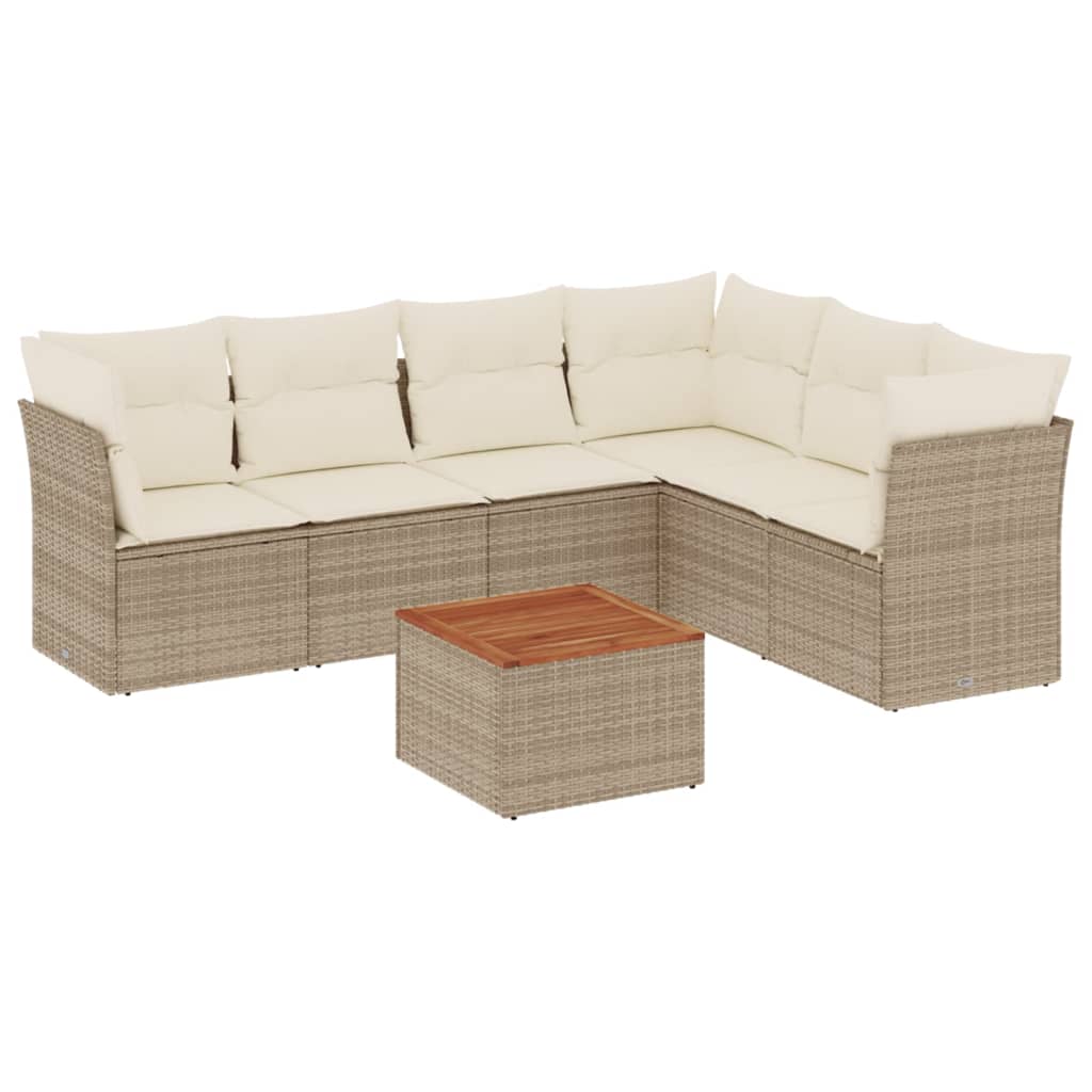 7-delige Loungeset met kussens poly rattan beige is nu te koop bij PeponiXL, paradijselijk wonen!