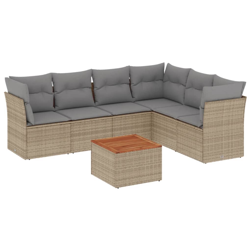 7-delige Loungeset met kussens poly rattan beige is nu te koop bij PeponiXL, paradijselijk wonen!