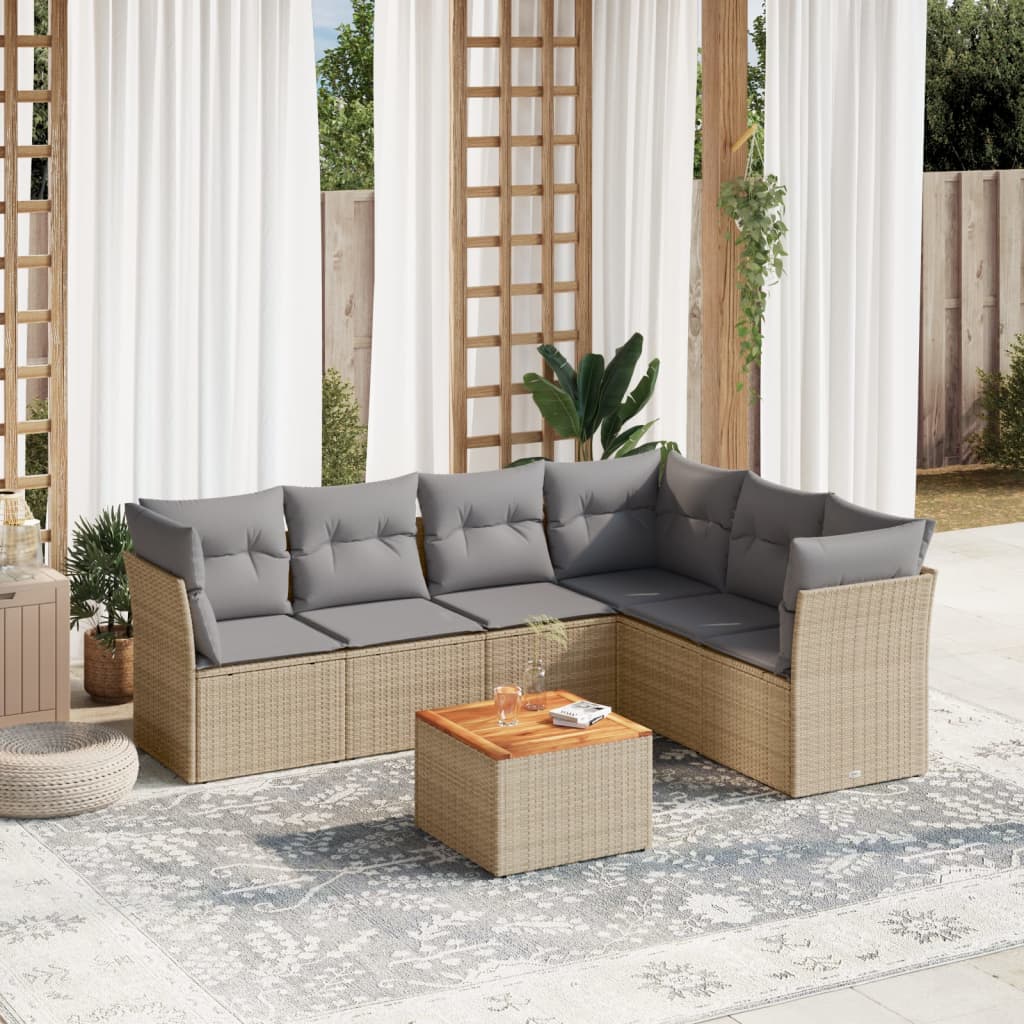 7-delige Loungeset met kussens poly rattan beige is nu te koop bij PeponiXL, paradijselijk wonen!