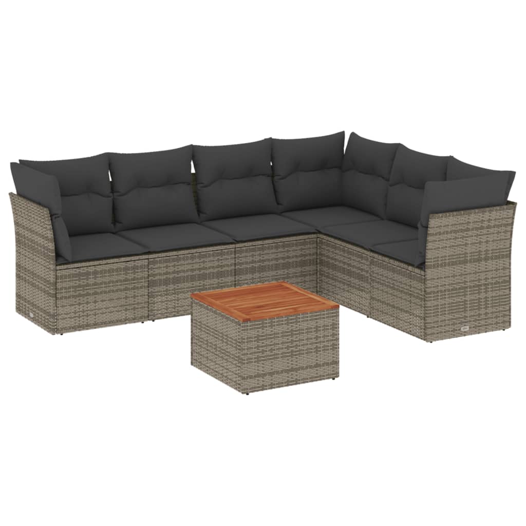 7-delige Loungeset met kussens poly rattan grijs is nu te koop bij PeponiXL, paradijselijk wonen!