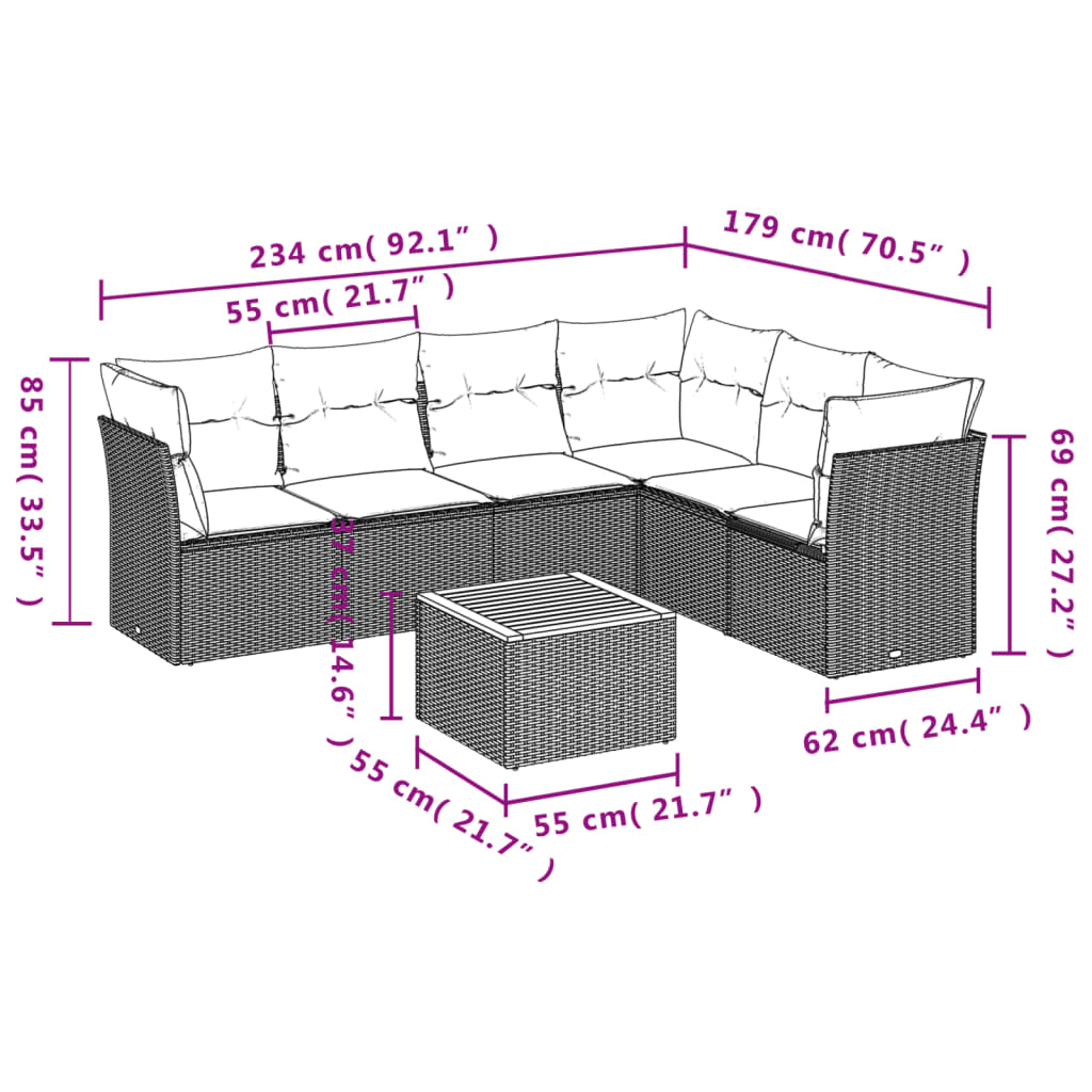 7-delige Loungeset met kussens poly rattan grijs is nu te koop bij PeponiXL, paradijselijk wonen!
