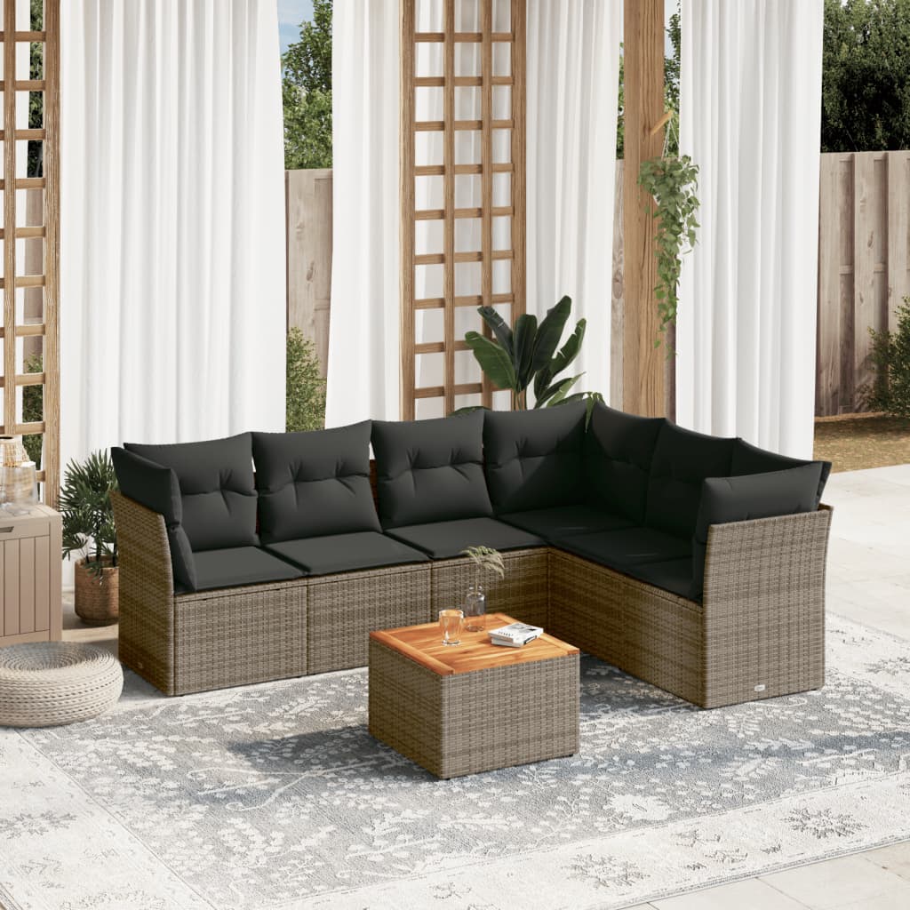 7-delige Loungeset met kussens poly rattan grijs is nu te koop bij PeponiXL, paradijselijk wonen!
