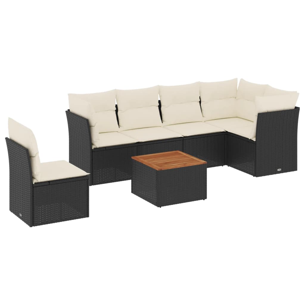7-delige Loungeset met kussens poly rattan zwart is nu te koop bij PeponiXL, paradijselijk wonen!