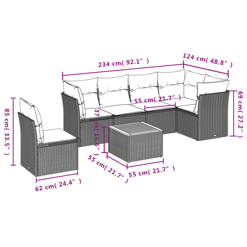 7-delige Loungeset met kussens poly rattan zwart is nu te koop bij PeponiXL, paradijselijk wonen!