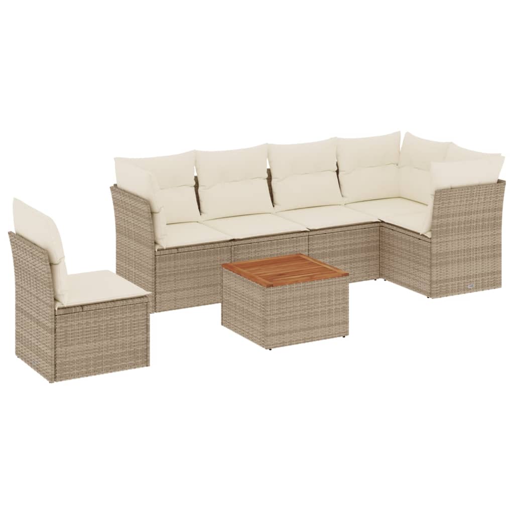 7-delige Loungeset met kussens poly rattan beige is nu te koop bij PeponiXL, paradijselijk wonen!