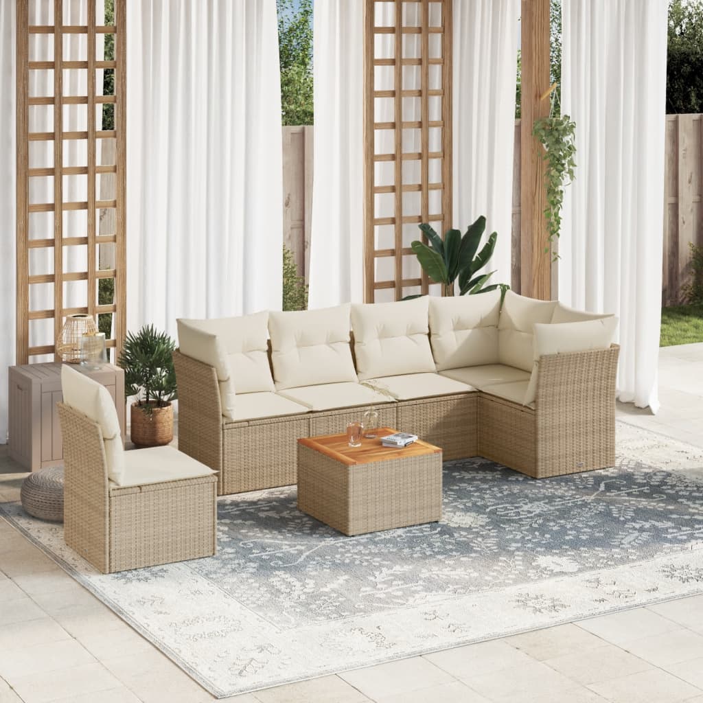 7-delige Loungeset met kussens poly rattan beige is nu te koop bij PeponiXL, paradijselijk wonen!