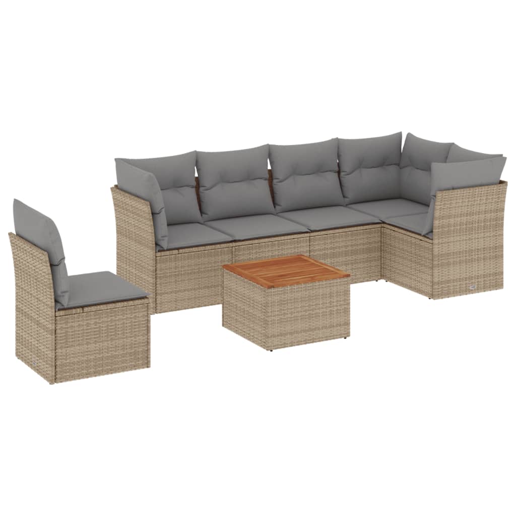 7-delige Loungeset met kussens poly rattan beige is nu te koop bij PeponiXL, paradijselijk wonen!