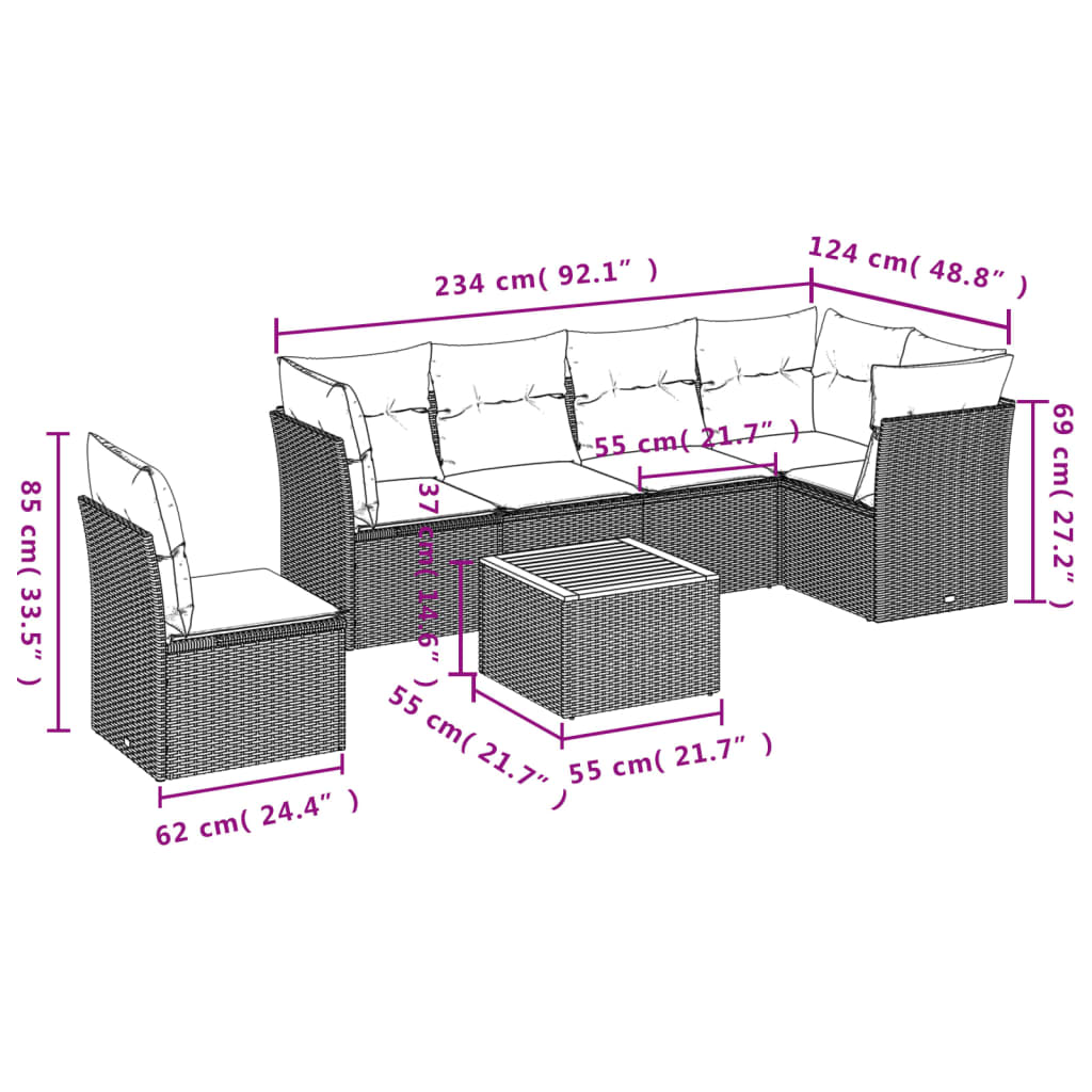 7-delige Loungeset met kussens poly rattan beige is nu te koop bij PeponiXL, paradijselijk wonen!