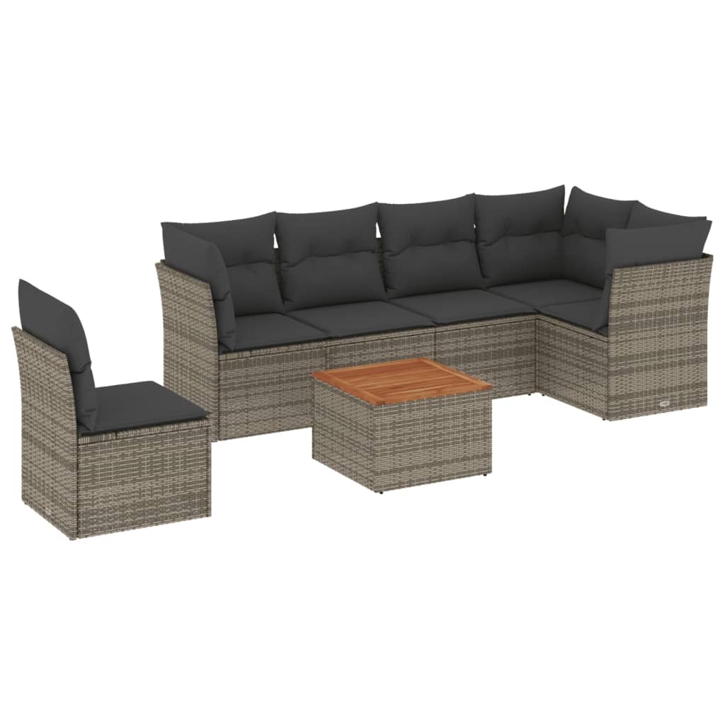 7-delige Loungeset met kussens poly rattan grijs is nu te koop bij PeponiXL, paradijselijk wonen!