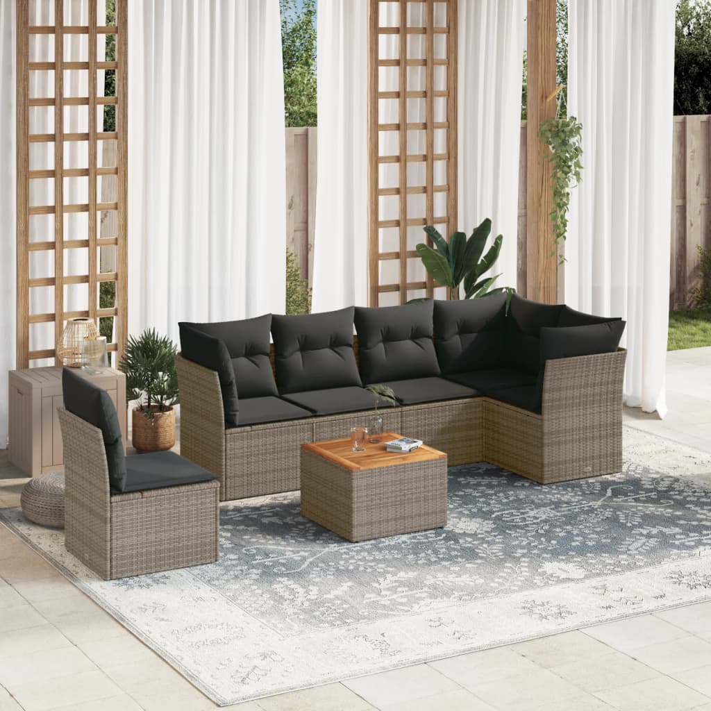 7-delige Loungeset met kussens poly rattan grijs is nu te koop bij PeponiXL, paradijselijk wonen!